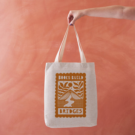 Pack of 4 - 'Books Build Bridges' - Literary Activist Tote Bag