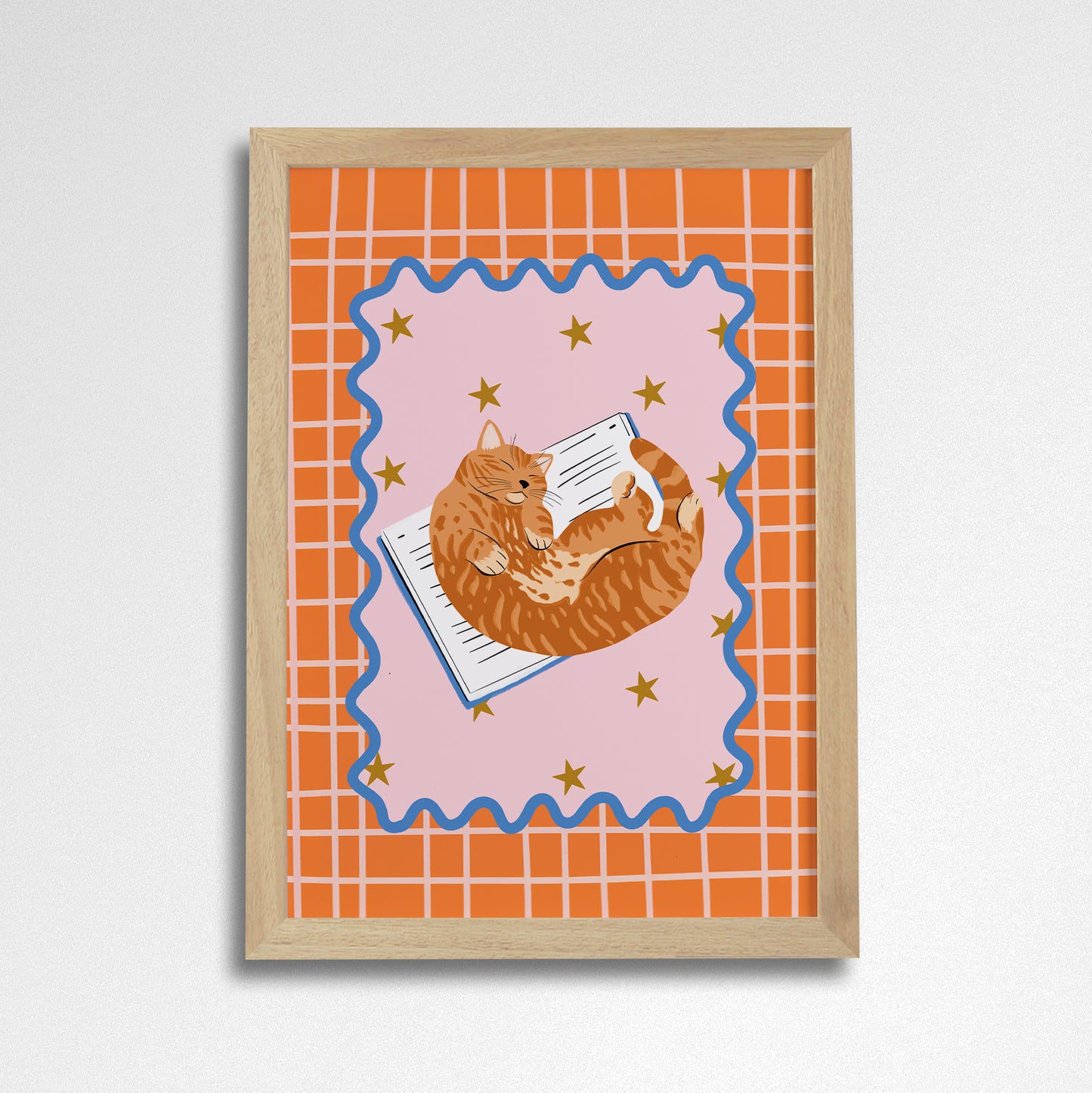 Pack of 2 - Books and Cats A4 Art Print - Ginger Tabby Cat Short Haired