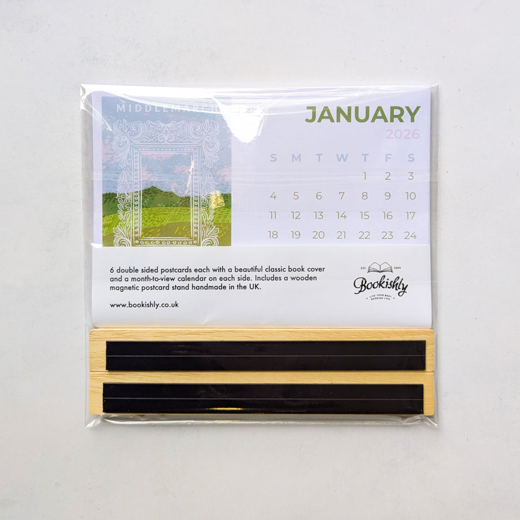 Pack of 6 - 2026 Book Cover Postcard Calendar with Wooden Holder