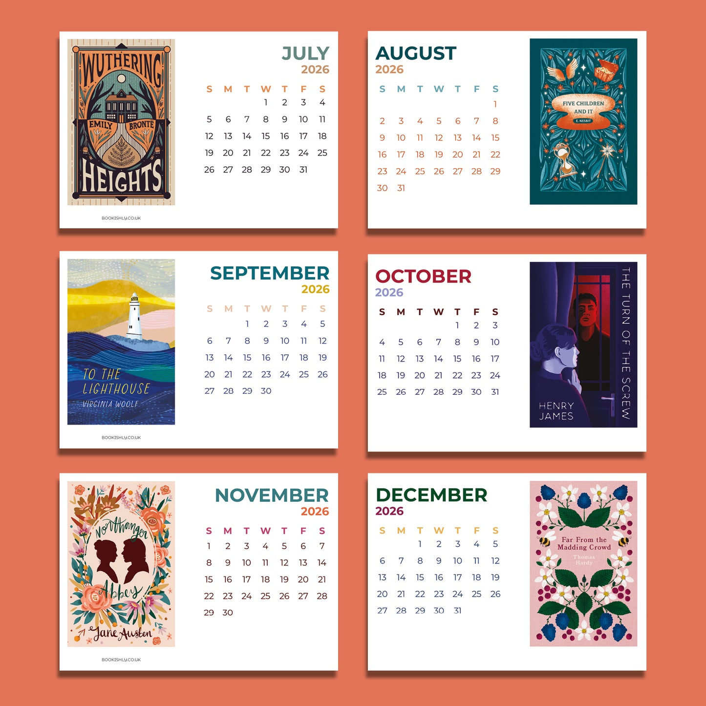 Pack of 6 - 2026 Book Cover Postcard Calendar with Wooden Holder
