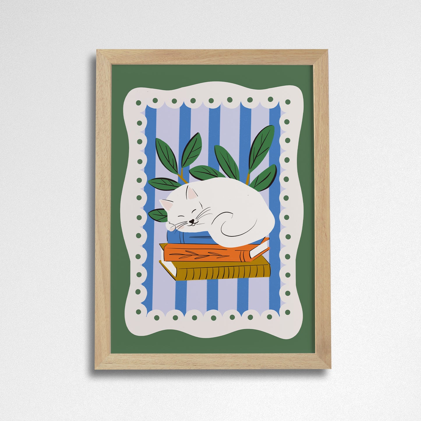 Pack of 2 - Books and Cats A4 Art Print - White Cat Short Haired