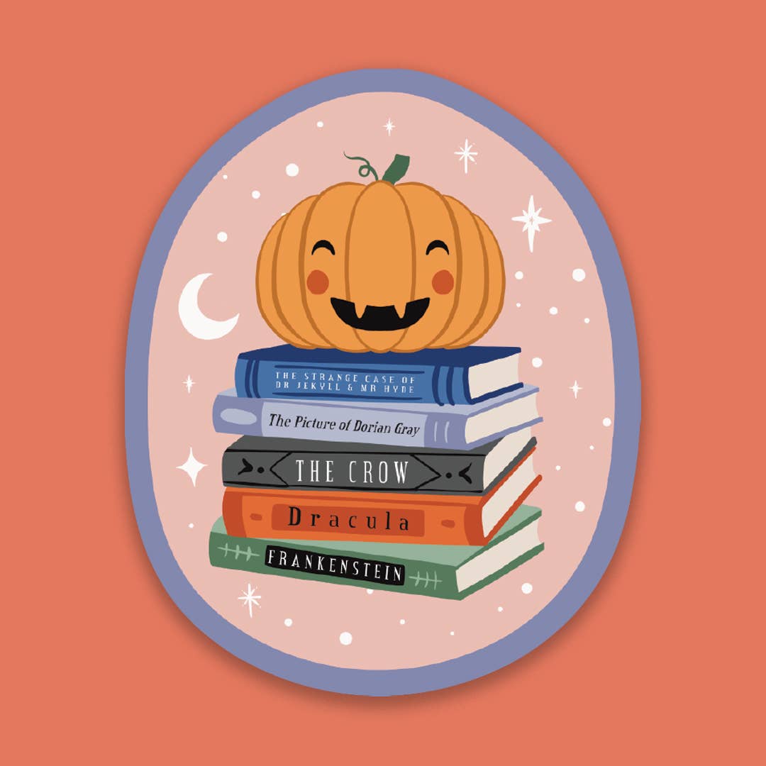 Pack of 10 - Bookish Halloween Sticker - Pumpkin and Books