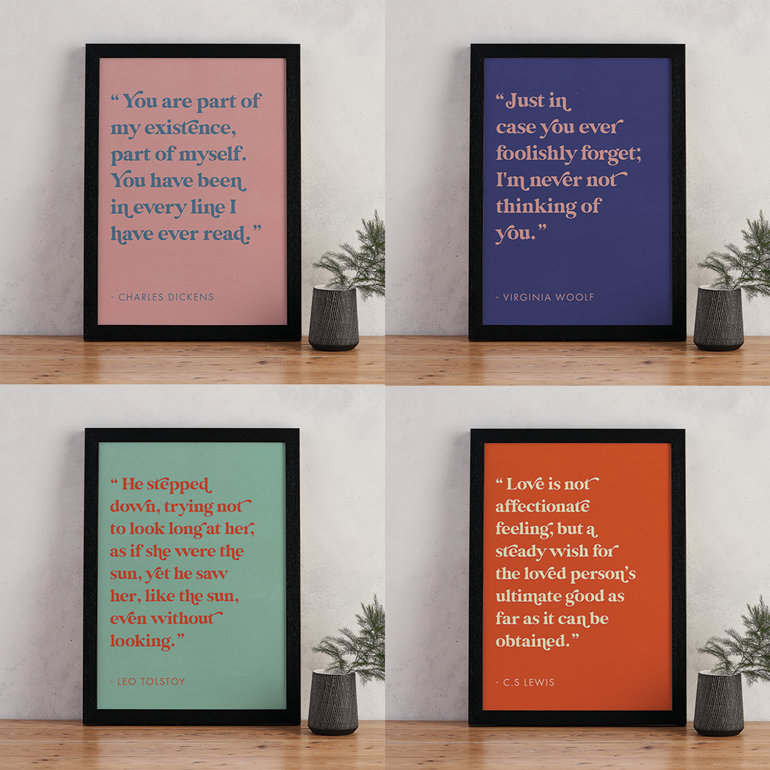 Pack of 2 - Romantic Quote Art “Never not thinking of you” by Virginia Woolf