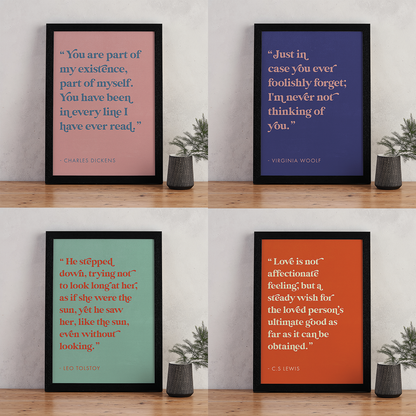 Pack of 2 - Romantic Quote Art “Never not thinking of you” by Virginia Woolf