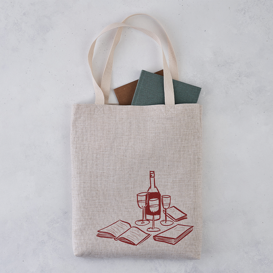 Pack of 4 - Book and Wine - Bookish Tote Bag