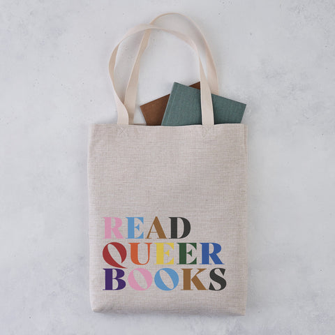 Pack of 4 - Read Queer Books - Rainbow Text Tote Bag