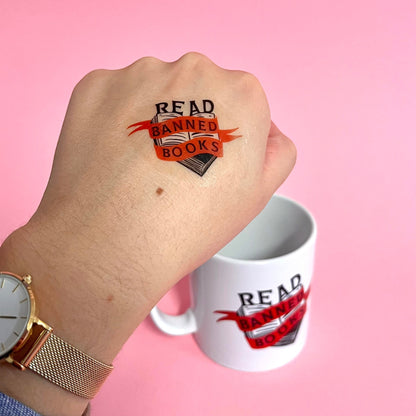 Bookish Temporary Tattoos, featuring our iconic 'Read Banned Books,' 'Read Black Authors,' and 'Read Queer Books' motifs. Gifts for readers, bibliophiles, book worms and book lovers. Bookishly stationery.