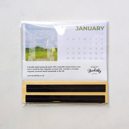 Pack of 6 - 2026 Book Cover Postcard Calendar with Wooden Holder