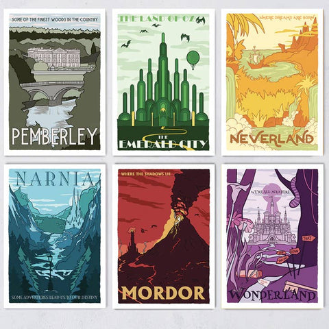 Fictional Travel Posters - Variety Pack of 12