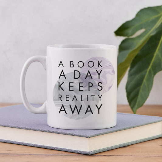 Pack of 6 - Literary Mug - "Book A Day Keeps Reality Away" - Marble Design