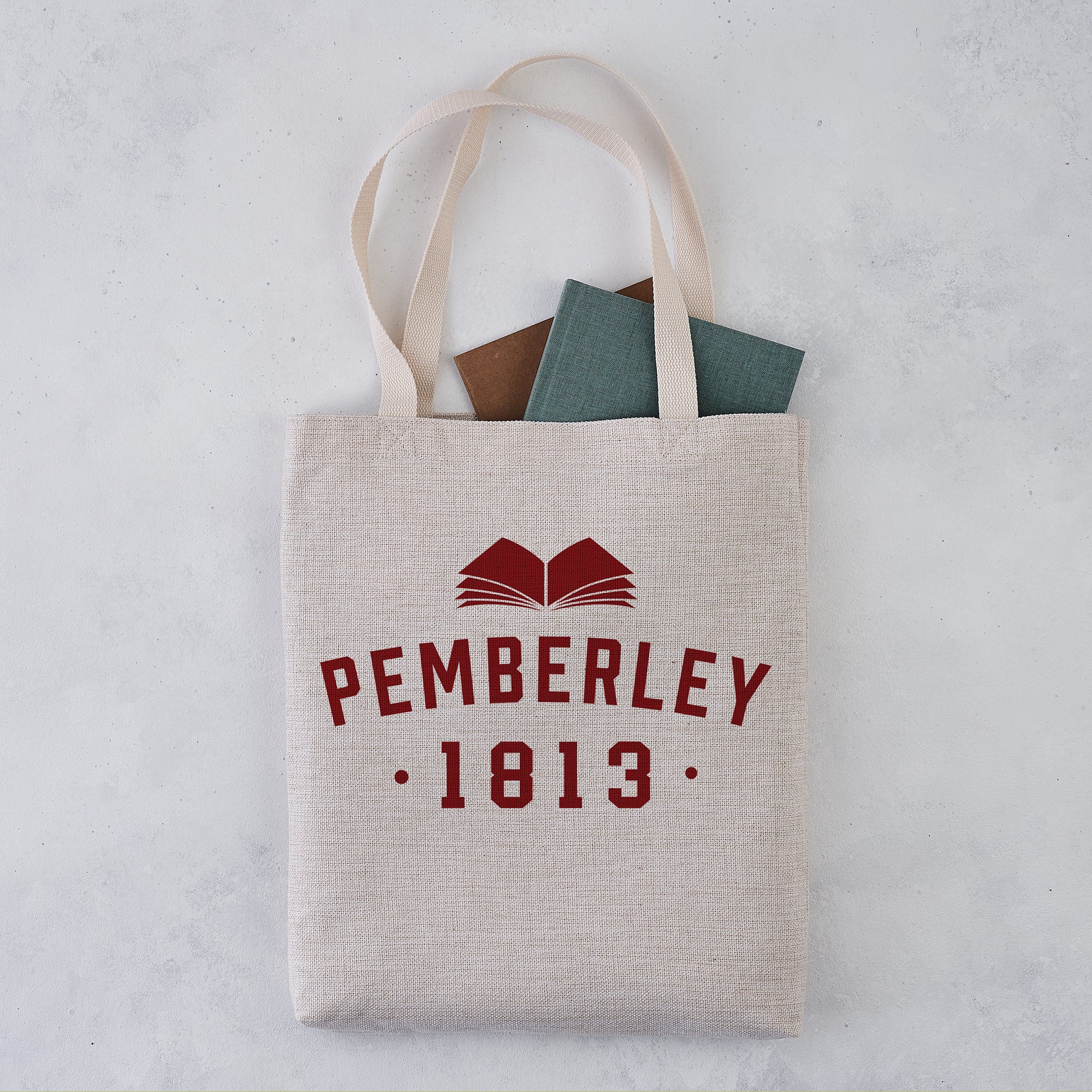 varsity style literary tote bag
