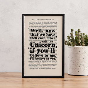 Alice in Wonderland - I'll Believe In You - Unicorn - Book Page