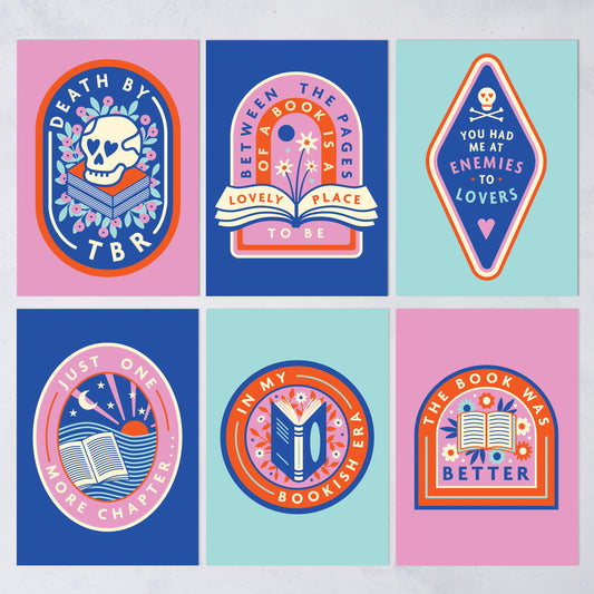 The Bookish era postcard set. Inspired by booktok and bookstagram. Perfect for book lovers, bookworms, readers and bibliophiles.Booktok. Bookstagram. Writing a postcard. Snail Mail. Pen pal. Writing to a friend. Postcard set. Bookishly. Book lover quotes.