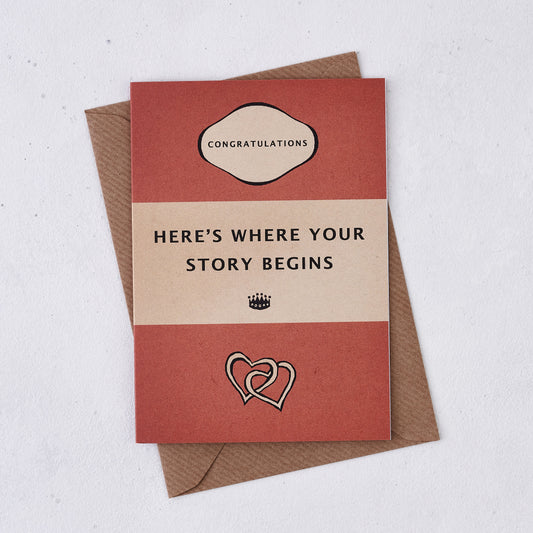 Pack of 6 - Greeting card - Here's Where Your Story Begins