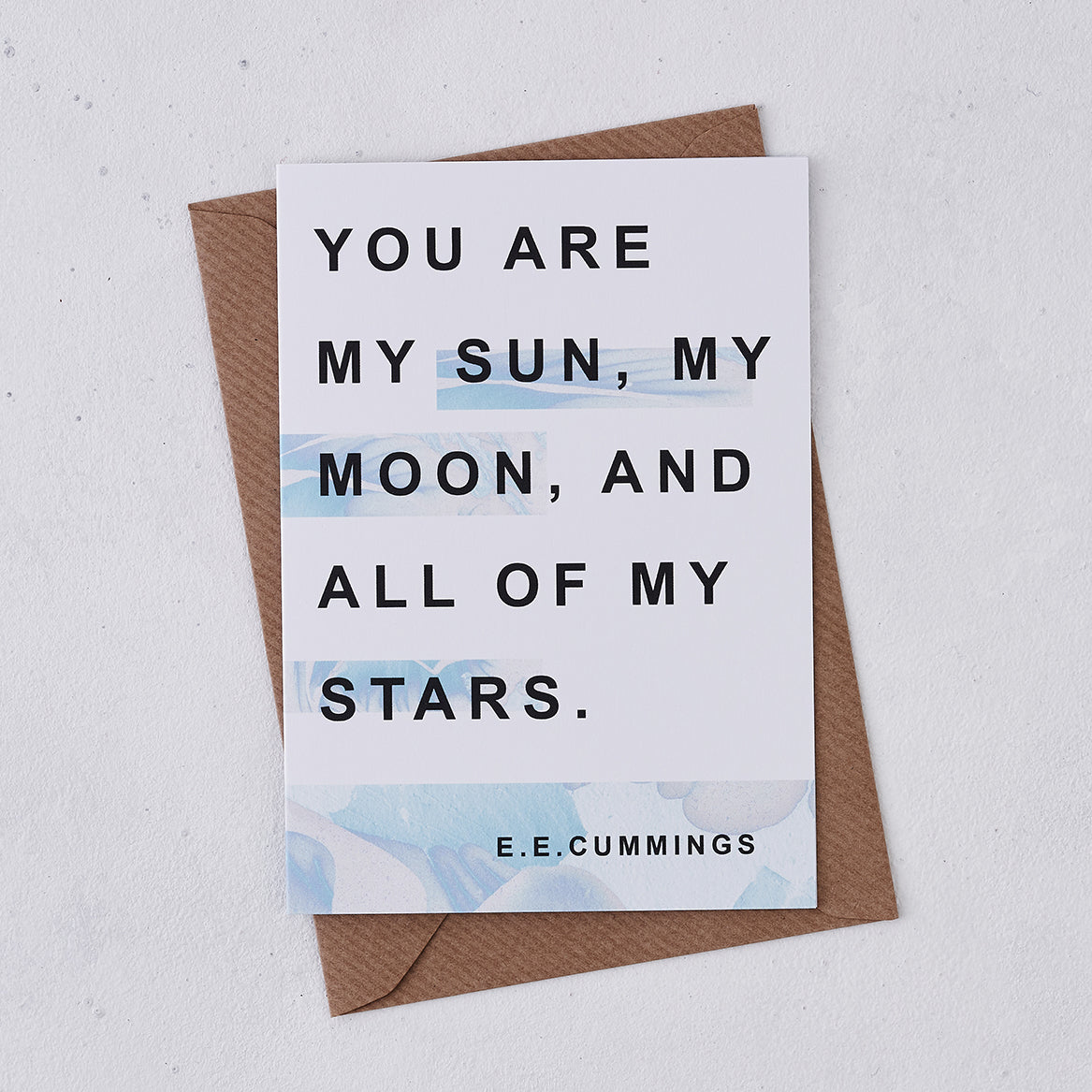 Pack of 6 - Greeting card - Literary Marble Anniversary - Sun, moon, stars - E E Cummings