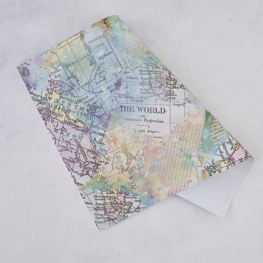 100 Gift Wrap Sheets - Watercolour Map