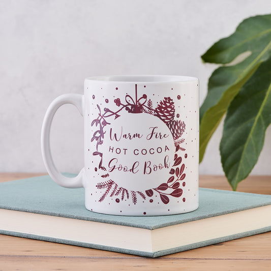 Pack of 6 - Warm Fire Hot Cocoa Good Book - Christmas Mug